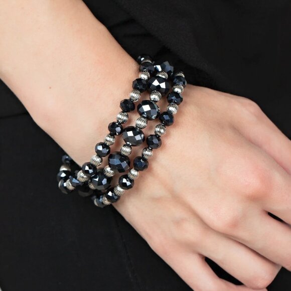 Paparazzi Jewelry Accessories - Eiffel Tower Tryst - Blue Bracelet - Vintage - Picture 3 of 4